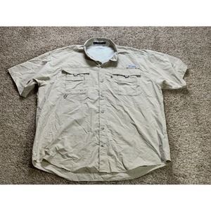 Columbia Shirt XL Beige Mens PFG Logo Bahama Omni Shade Button Short Sleeve